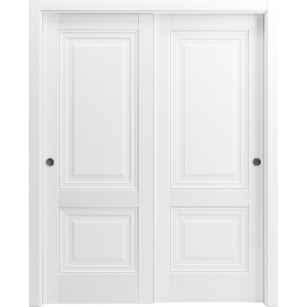 Sartodoors Sliding Closet Bypass Doors 84 x 80in, Lucia 8831 White Silk, Sturdy Rails Moldings Trims LUCIA8831DBD-WS-84